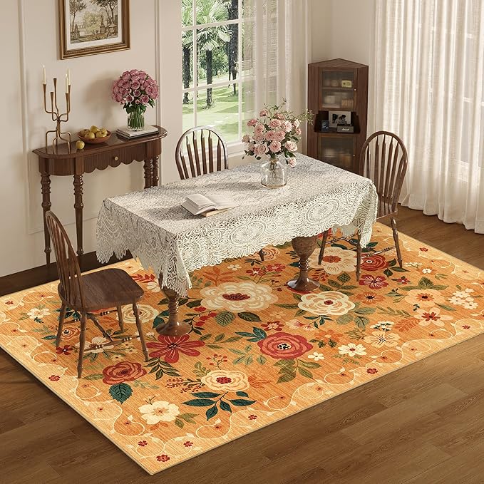 DUKINO 5x7 Area Rugs, Floral Washable Rug - Image 3