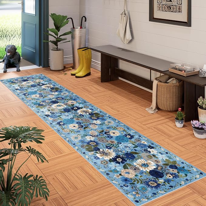 Blue Garden Floral Hallway Runner Rug 2x10 - Image 2