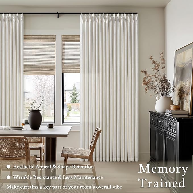 Cream Ivory Linen Pleated Memory Shaped Light Filter Curtains 84 Inch Long | - Image 2
