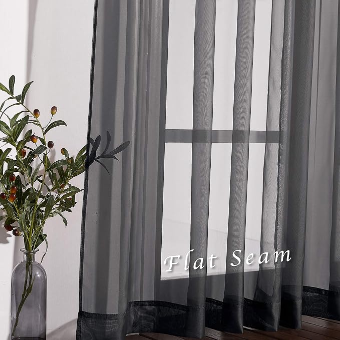 NICETOWN Black Sheer Curtains 90 inches Long, Grommet Voile Textured Hazy Sheer - Image 6