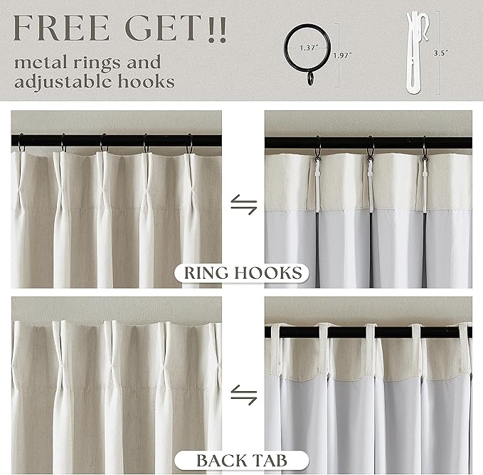 90 Inch Pinch Pleated Linen 100% Blackout Curtains Extra Wide Natural 60x90 | - Image 5