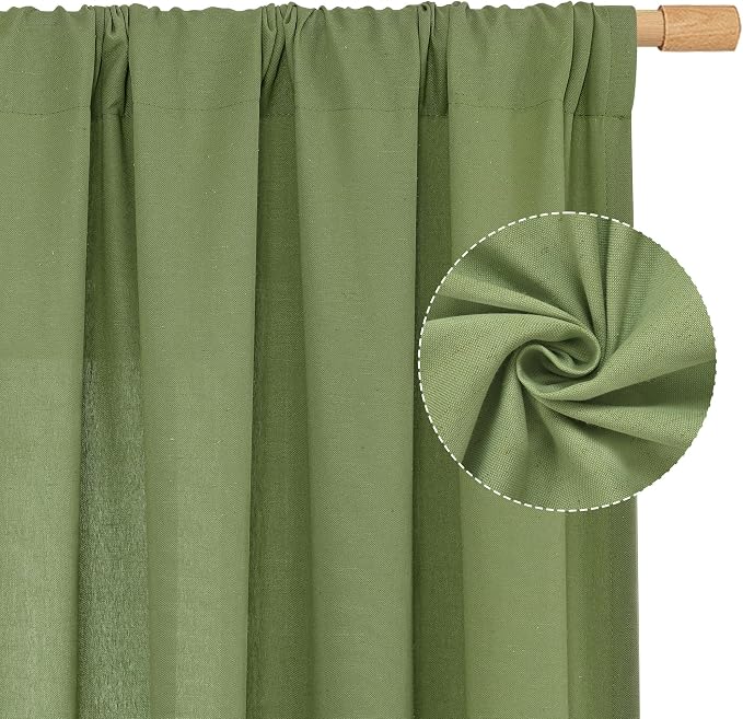 Green Linen Curtains 63 inch Length - Image 3