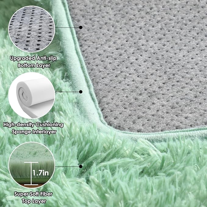 Sage Green Runner Rugs for Bedroom Living Room, Fluffy 2x6 Bedside Area Rug | - Image 3