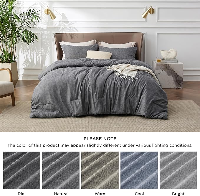 Bedsure King Size Comforter Set - Charcoal Grey Soft Bedding for All Seasons, Cationic Dyed Bed Set, 3 Pieces, 1 King Size Comforter (104"x90") and 2 Pillow Shams (20"x36"+2")