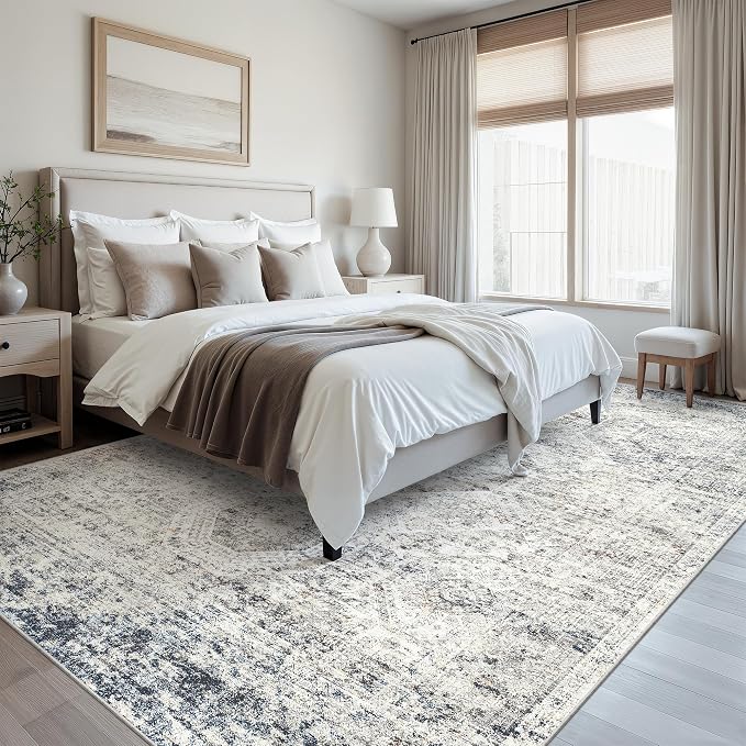 Soalmost 10x12 Area Rugs for Living Room Washable Rug Non-Slip Blue/Ivory | - Image 3