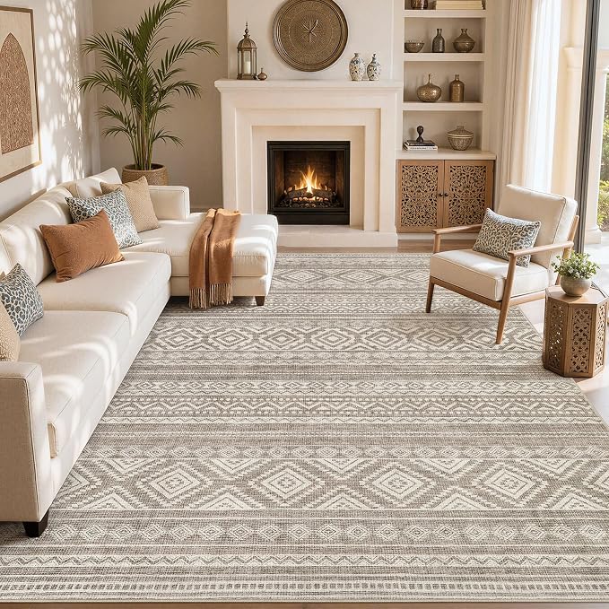 cotiled 10x13 Area Rugs Washable Boho Living Room Rug Coffee Brown | Solve by COTILED