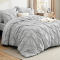 Bedsure Twin Comforter Set Light Grey - Bed in a Bag Twin Size Bedding 5 Pieces, GentleSoft™ Pintuck Bed Set Gift for Family, Pinch Pleat Light Grey Comforter with Sheets, Pillowcase & Sham