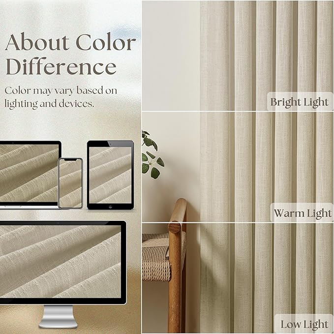 92 Inch Beige Flax Linen Curtains Pinch Pleated 2 Panels Set | Memory Training - Image 9