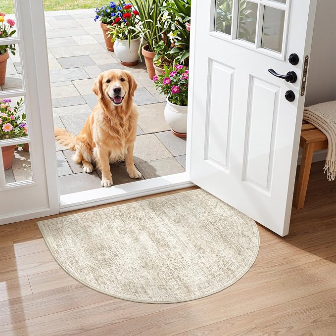 Soalmost Washable Half Circle Round Rug 2x3 Beige Small Half Moon Rug Entry | by Soalmost