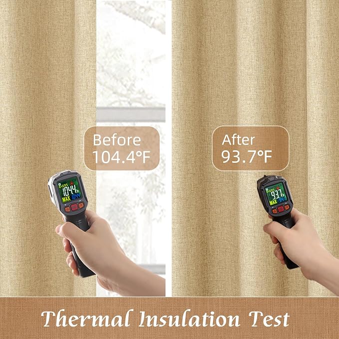 Natural 100% Blackout Linen Curtains 45 Inches 2 Panels, Burlap | Linen Textured - Image 4