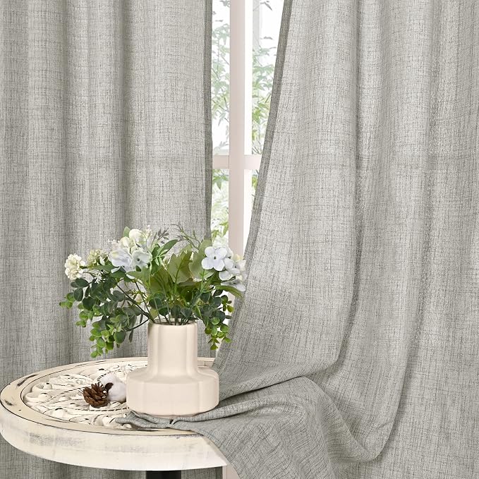 YoungsTex Light Grey Linen Curtains 48 Inch Length, Short Light Filtering - Image 9
