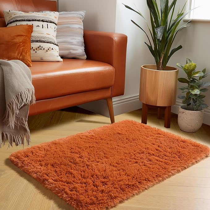 Amdrebio Burnt Orange Small Mini Area Rug 2x3 by Amdrebio