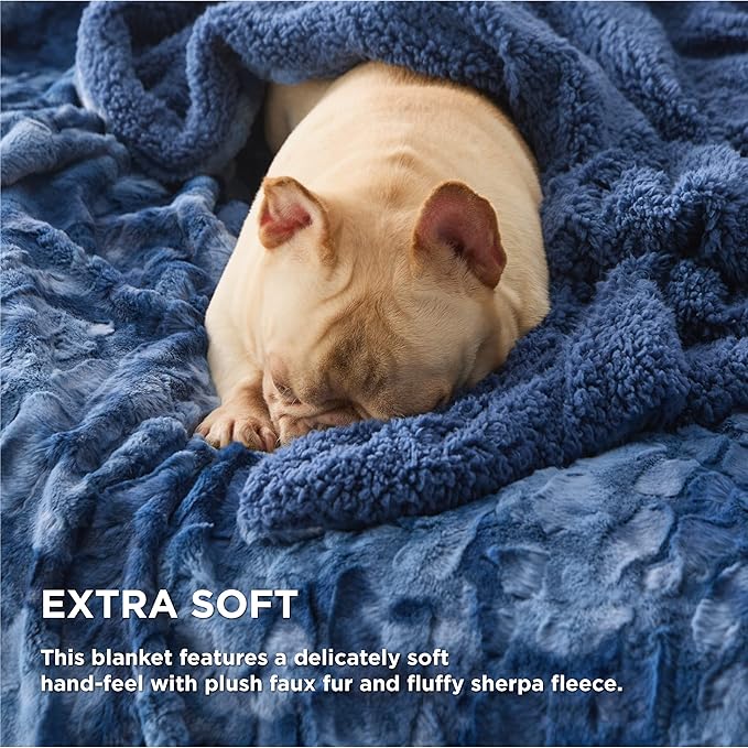 Bedsure GentleSoft Sherpa Fluffy Blanket Twin Size - Fleece Warm and Cozy Throw for Women Gift, Plush & Fuzzy Faux Fur Christmas Blanket for Couch, Bed Decor, Tie Dye Design, Indigo, 60x80 Inches