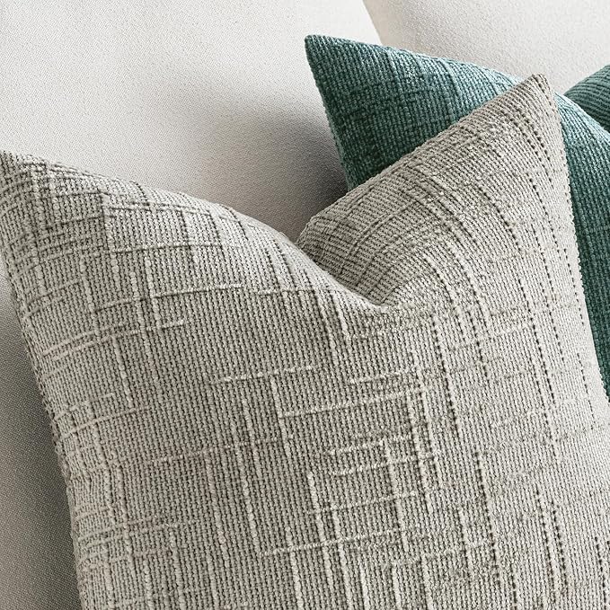 MIULEE Chenille Textured Throw Pillow Covers Light Grey 18x18 Set of 2 | Slubby - Image 3
