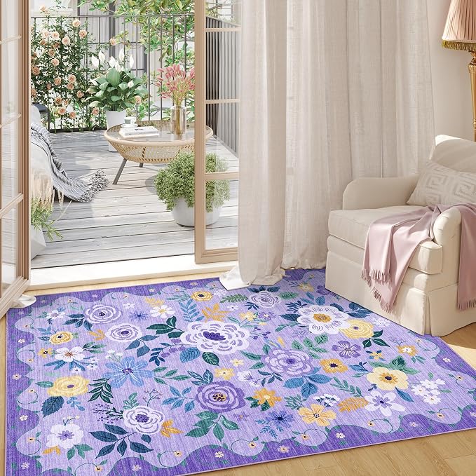 DUKINO 2x3 Entryway Rug, Floral Door Mat Soft Washable Rug Non Slip, - Image 9
