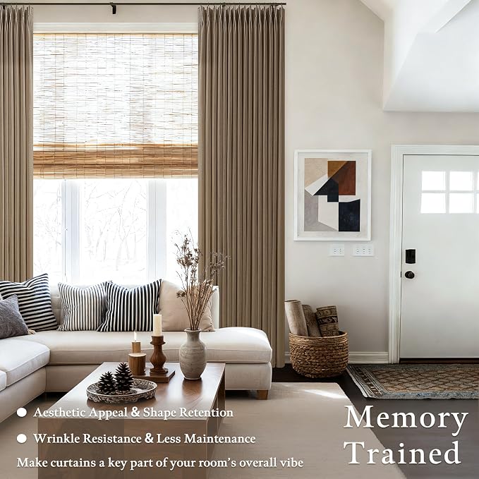 Dutch Cocoa Pleated Thick Linen Semi Sheer Curtains 108 Inch Long 2 Panels | - Image 6