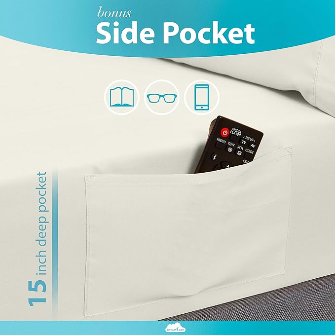DREAMCARE California King Sheet Sets – 6 pcs Cooling Bed Sheets – up to 15” Deep Cal King Sheets – 2500 Supreme Collection – Extra Soft 100% Brushed Microfiber Hotel Luxury with Side Pocket – Ivory
