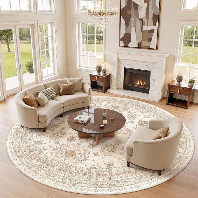 Round Rug 8ft, Circle Rug for Dining Room Table, Dining Room, Nursery Room by Zesthome
