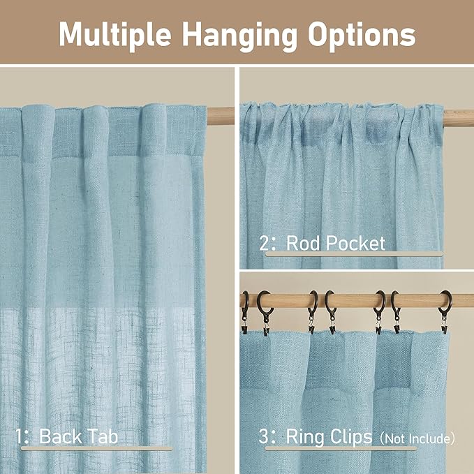 Stone Blue Linen Curtains 54 Inch Length 2 Panels - Image 3
