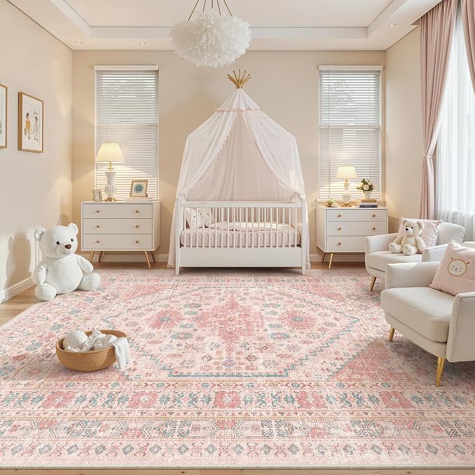 Pink Rugs for Bedroom-9x12 Area Rugs for Living Room, Girls Room | Washable - Image 8