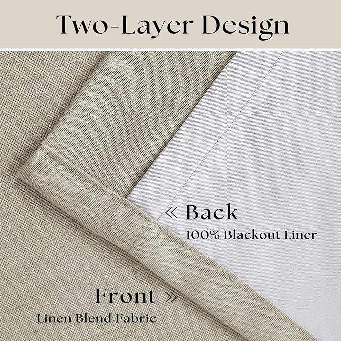 Oatmeal Beige Linen Blackout 92 Inch Curtains - Image 4