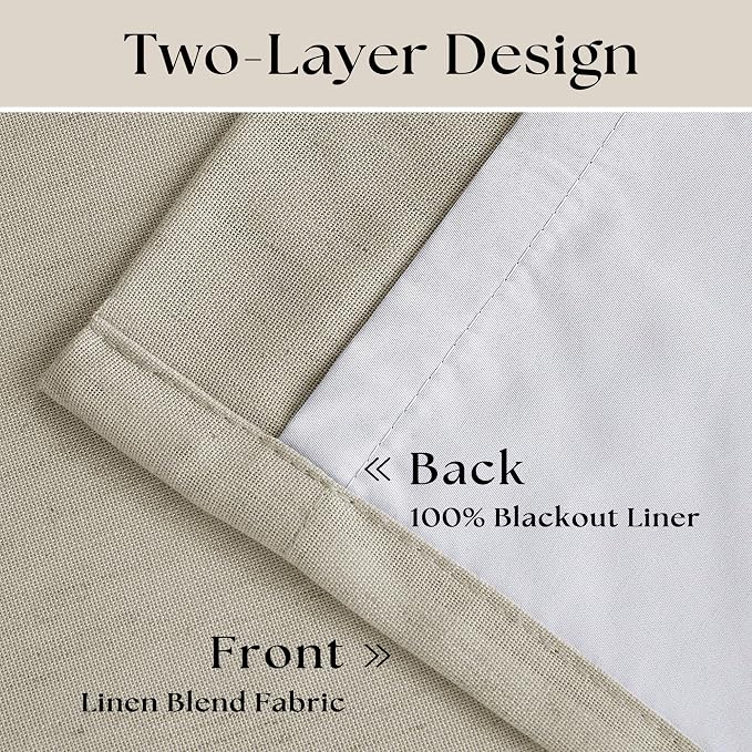Oatmeal Pleated Linen 100% Blackout Curtains 90 Inches Long - Image 4