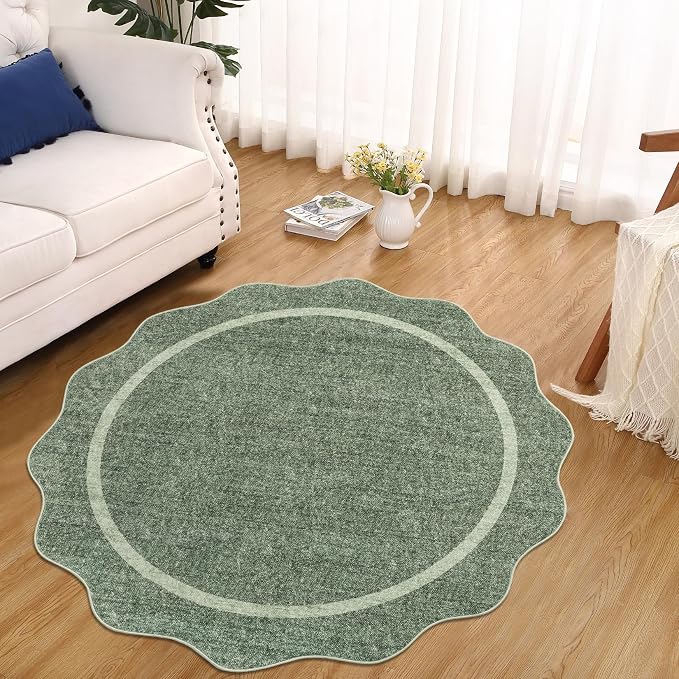 GarveeHome Scalloped Washable Non-Slip Round Rug 4 ft - Image 4