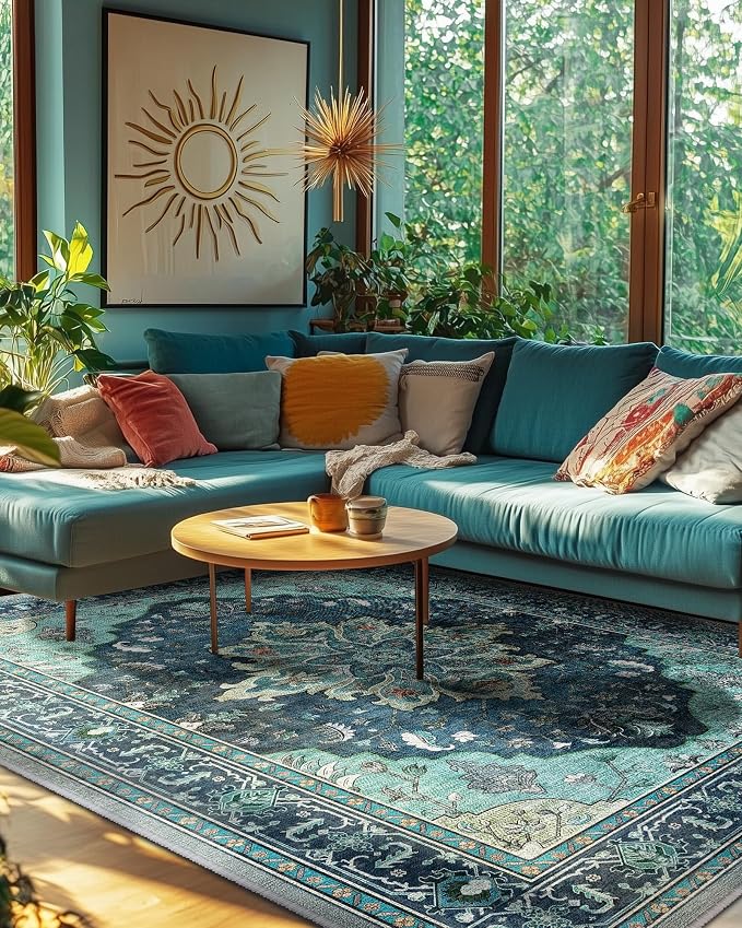 RELEANY Washable Area Rug, Teal | Non-Slip, Water Repellent, Pet Friendly - Image 4