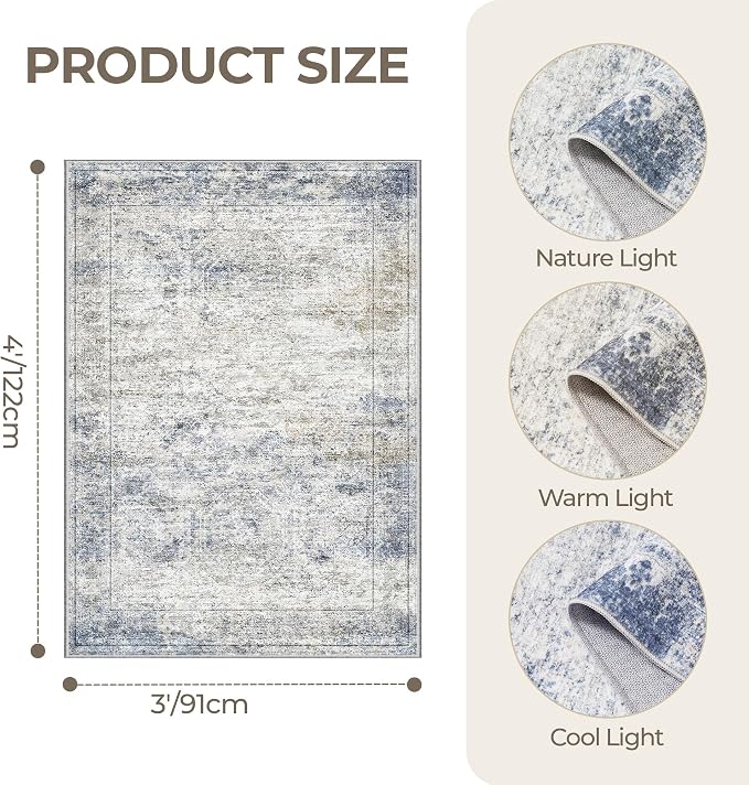 3x4 Rugs for Entryway, Washable Area Rug, Neutral Rug, Stain Resistant Indoor - Image 2