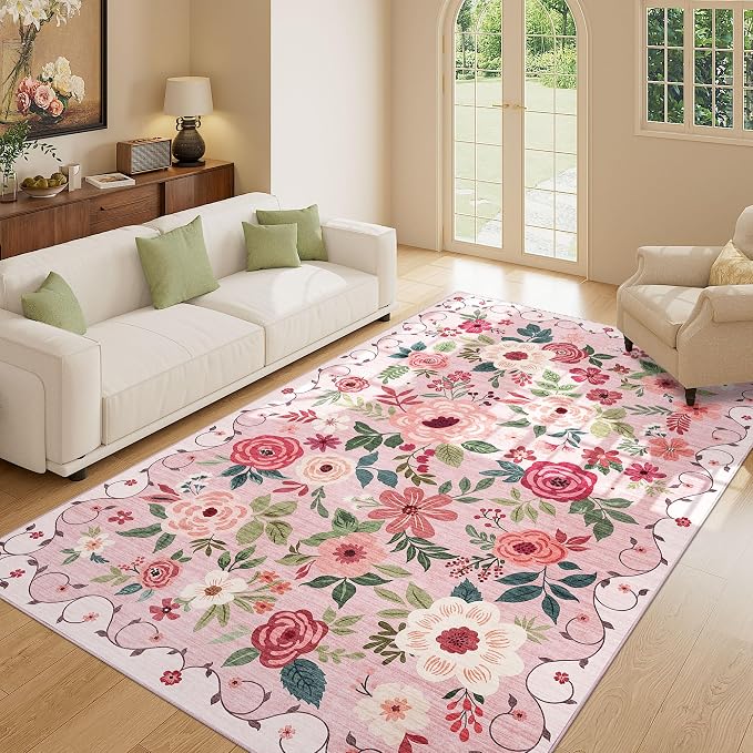 DUKINO 5x8 Area Rug for Bedroom, Soft Floral Washable Rug Non Slip, - Image 8