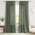 Olive Green Linen Sheer Curtains 96 Inches Long 2 Panel Set Back Tab Rod Pocket by Nanspring