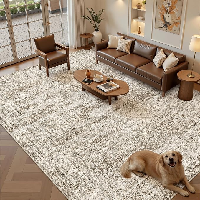 Soalmost Washable Area Rug 8x12 Large Soft Brown Rugs by Soalmost