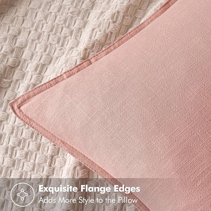 MIULEE Decorative Linen Pillow Covers 20x20 Inch Pink | Boho Farmhouse​ - Image 2