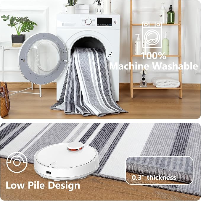 Area Rug 4x6 Grey Rug Washable Rugs Non Slip Low Pile Small Carpet - Image 6