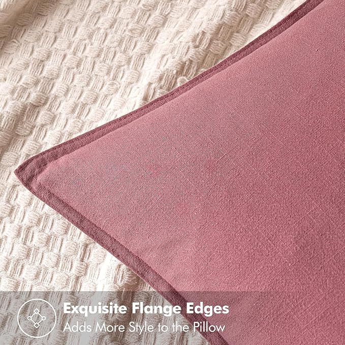 MIULEE Decorative Linen Pillow Covers 18x18 Inch Cranberry Red | Boho - Image 2