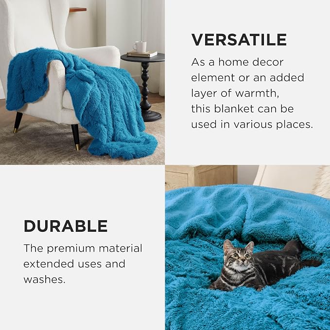 Bedsure GentleSoft Fuzzy Sherpa Faux Fur Twin Blanket Bright Blue Cozy Gifts - Image 4