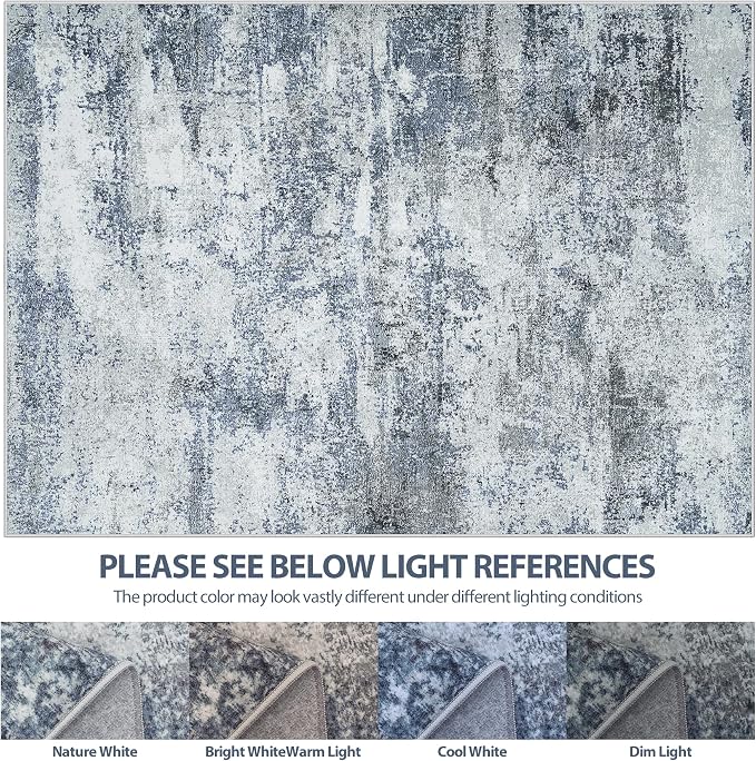4x6 Area Rugs for Living Room Washable Bedroom Dining Room Blue Grey | Modern - Image 8