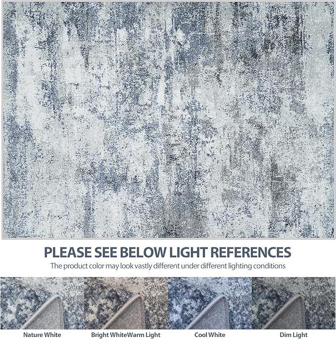 8x10 Area Rugs for Living Room Washable Bedroom Dining Room Blue Grey | Modern - Image 8