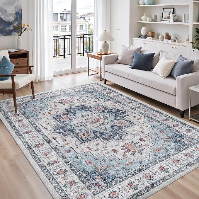 5x7 Area Rugs for Living Room, Large Washable Rug, Dining Room, Low Pile by Zesthome
