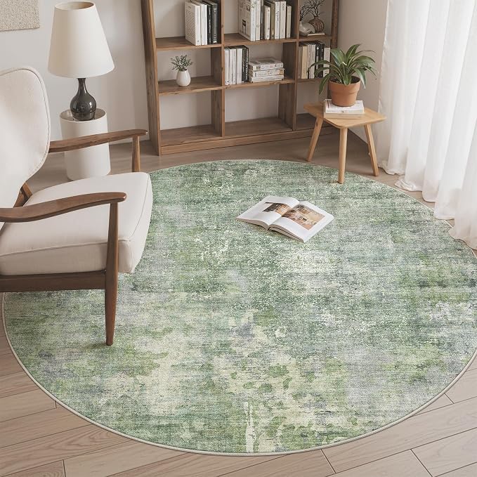 Soalmost Abstract 5x5 Round Rug 5ft Circle Living Room Rugs, Low Pile Stain - Image 2