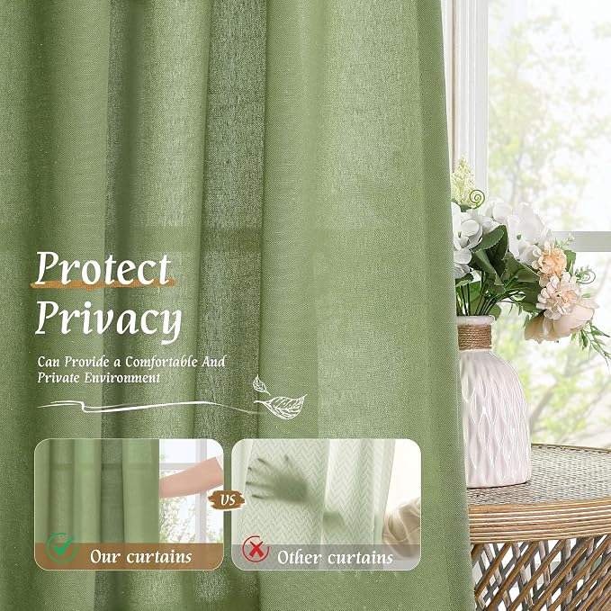 Green Semi Sheer Linen Curtains - Image 5