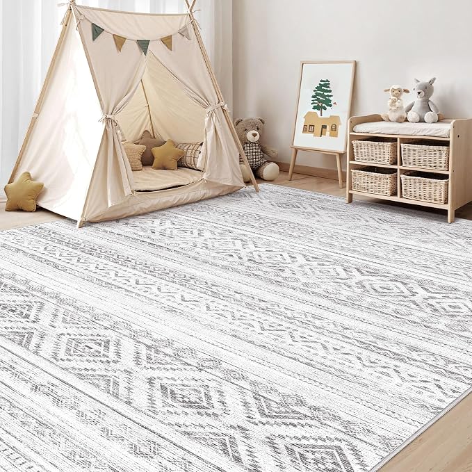 cotiled Boho 9x12 Area Rug for Living Room: Large Moroccan Washable Rug | Stain - Image 6