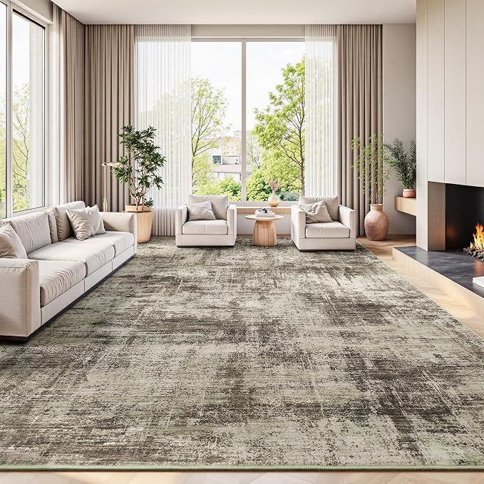 9x12 Area Rug for Living Room, Abstract Washable Non-Slip Large Rugs, Dining by Lofus