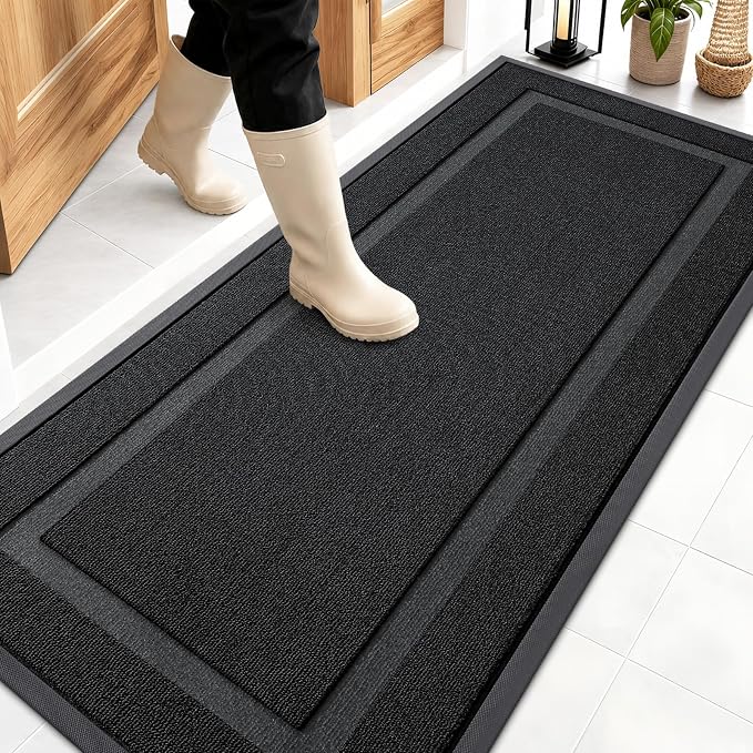OLANLY Front Door Mat Outside 59x23, All-Season Heavy-Duty Rubber Doormat | Jet by OLANLY