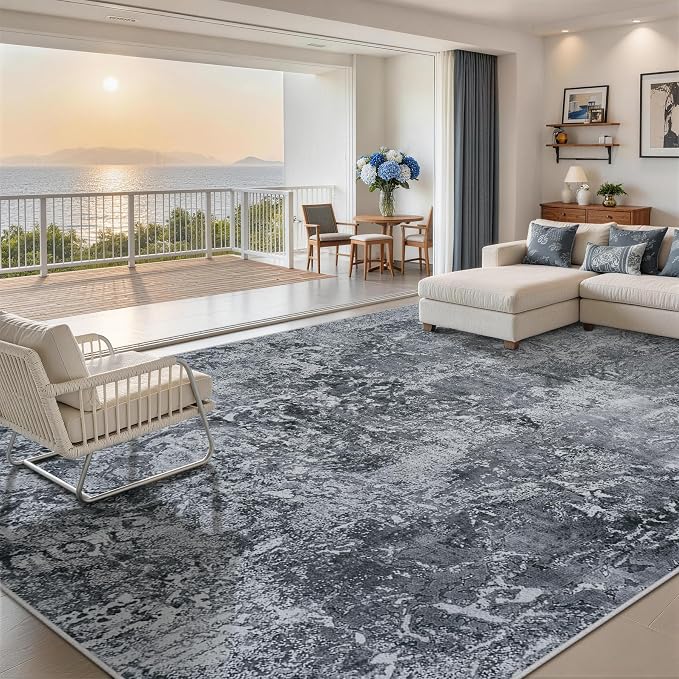 Aelenmu 10x14 Area Rugs for Living Room Washable Dining Room Black | Modern - Image 3