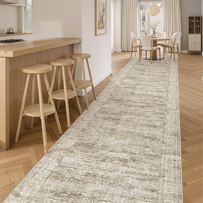 Soalmost Washable 3x14 Hallway Runner Rug Non-Slip Kitchen Entry Rugs Brown | - Image 3