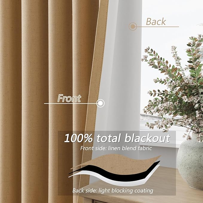 100% Blackout Linen Curtains 120 Inch Length 2 Panels Set - Image 4