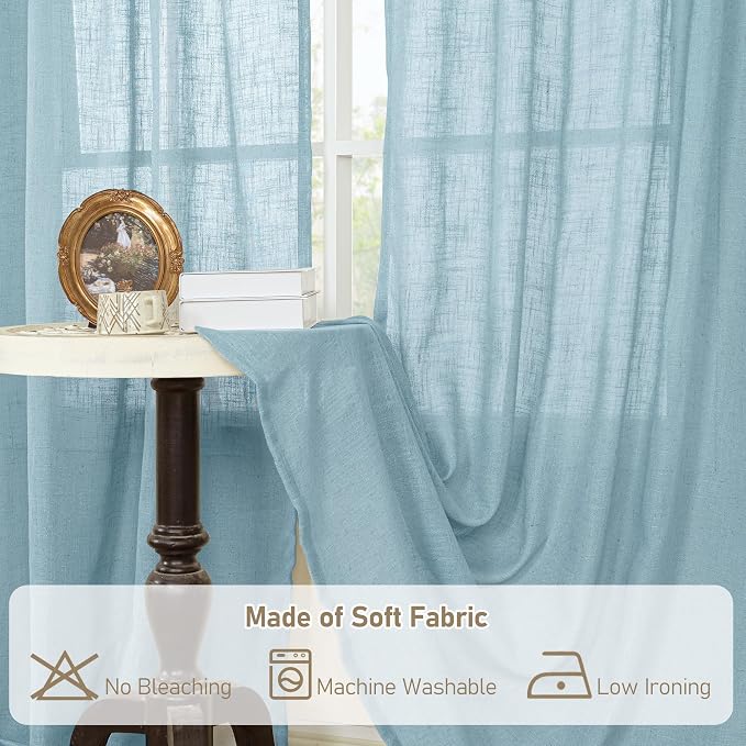 Stone Blue Linen Curtains 90 Inch - Image 8