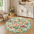DUKINO 4ft Round Rug, Floral Washable Small Round Area Rug Non Slip, Low Pile by DUKINO