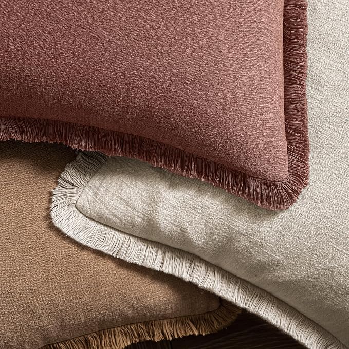 MIULEE Linen Fringe Decorative Fall Throw Pillow Covers Autumn Glaze 18x18 | - Image 4